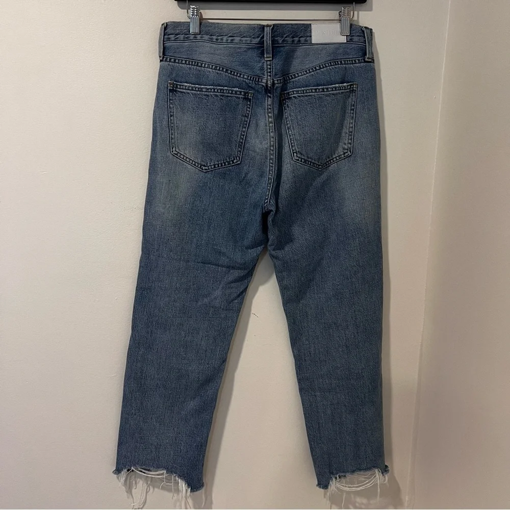 Pistola Women’s Jeans light Wash Distressed Raw Hem Cropped Straight Leg